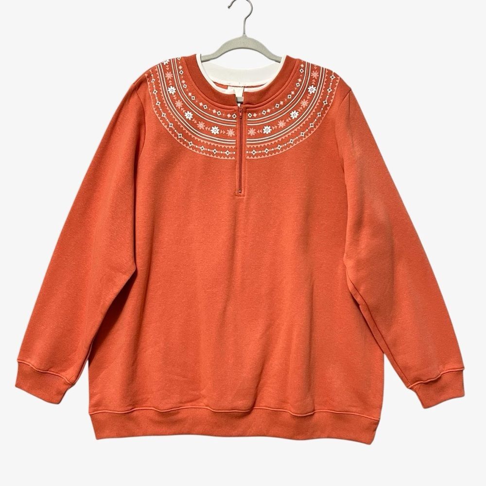 Blair 1/4 Zip Pullover Embroidered Sweatshirt Size 2XL Rust Orange Grandmacore